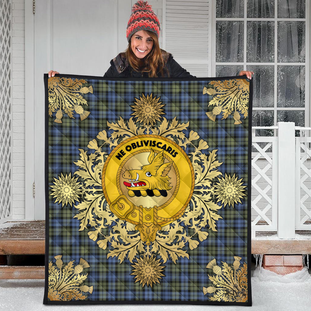 Campbell Faded Tartan Crest Premium Quilt - Gold Thistle Style