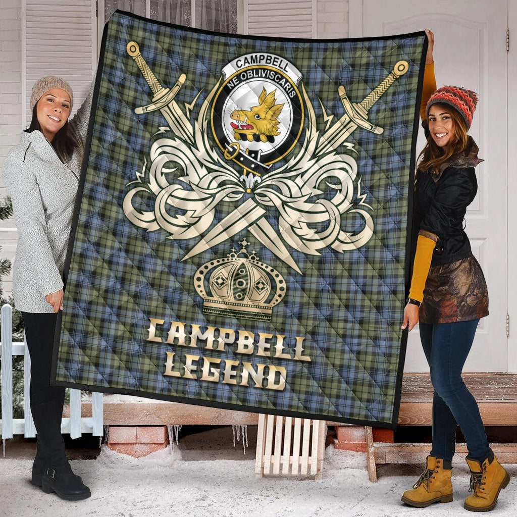 Campbell Faded Tartan Crest Legend Gold Royal Premium Quilt