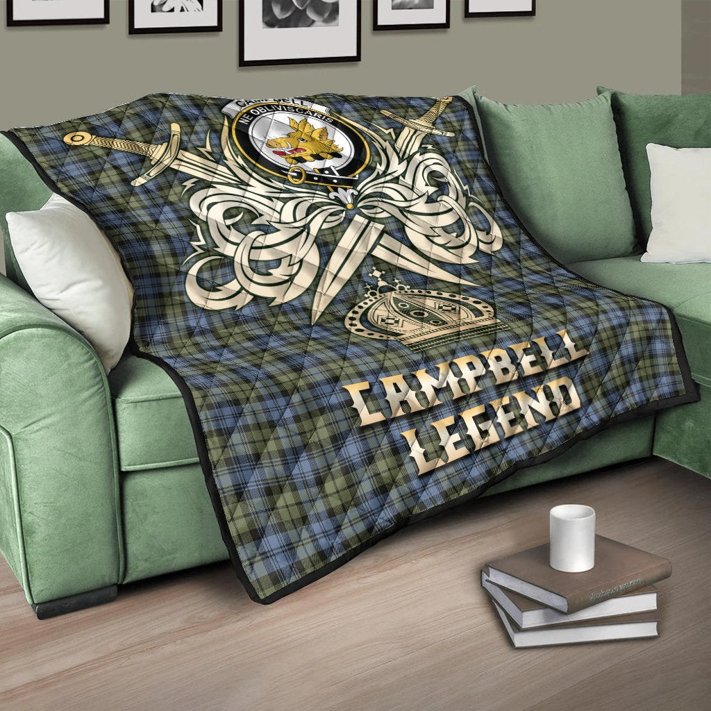 Campbell Faded Tartan Crest Legend Gold Royal Premium Quilt