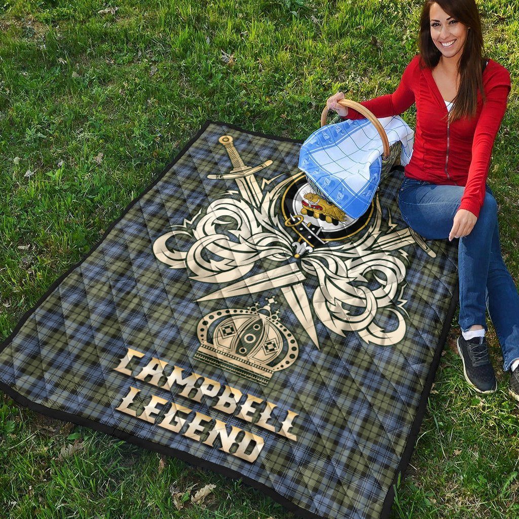 Campbell Faded Tartan Crest Legend Gold Royal Premium Quilt