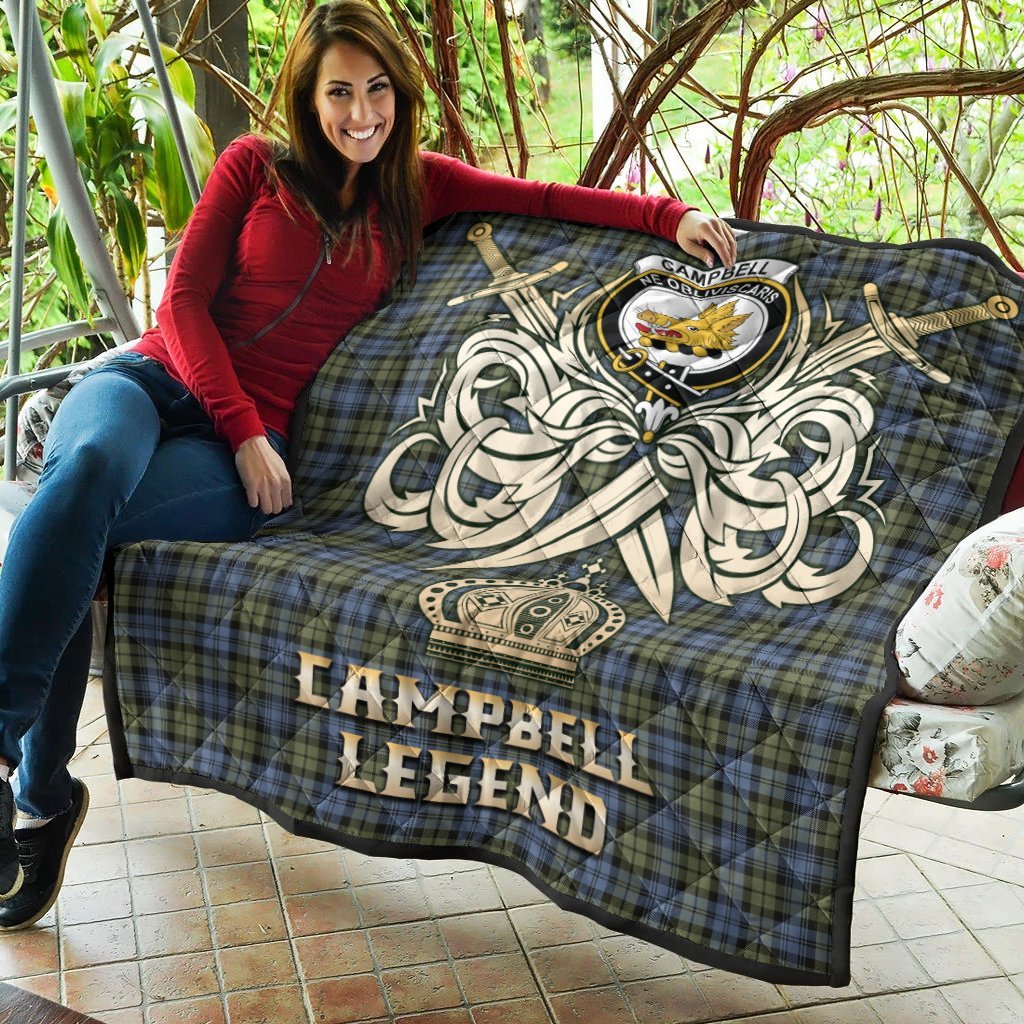 Campbell Faded Tartan Crest Legend Gold Royal Premium Quilt