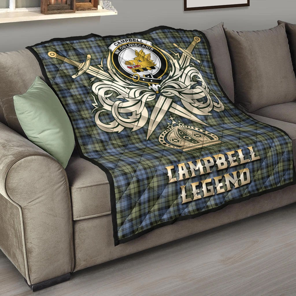 Campbell Faded Tartan Crest Legend Gold Royal Premium Quilt