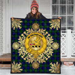 Campbell Modern Tartan Crest Premium Quilt - Gold Thistle Style