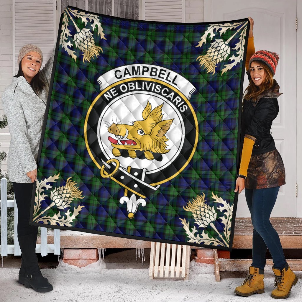 Campbell Modern Tartan Crest Premium Quilt - Gold Thistle Style