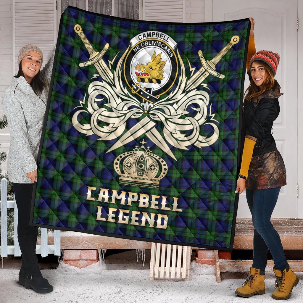 Campbell Modern Tartan Crest Legend Gold Royal Premium Quilt