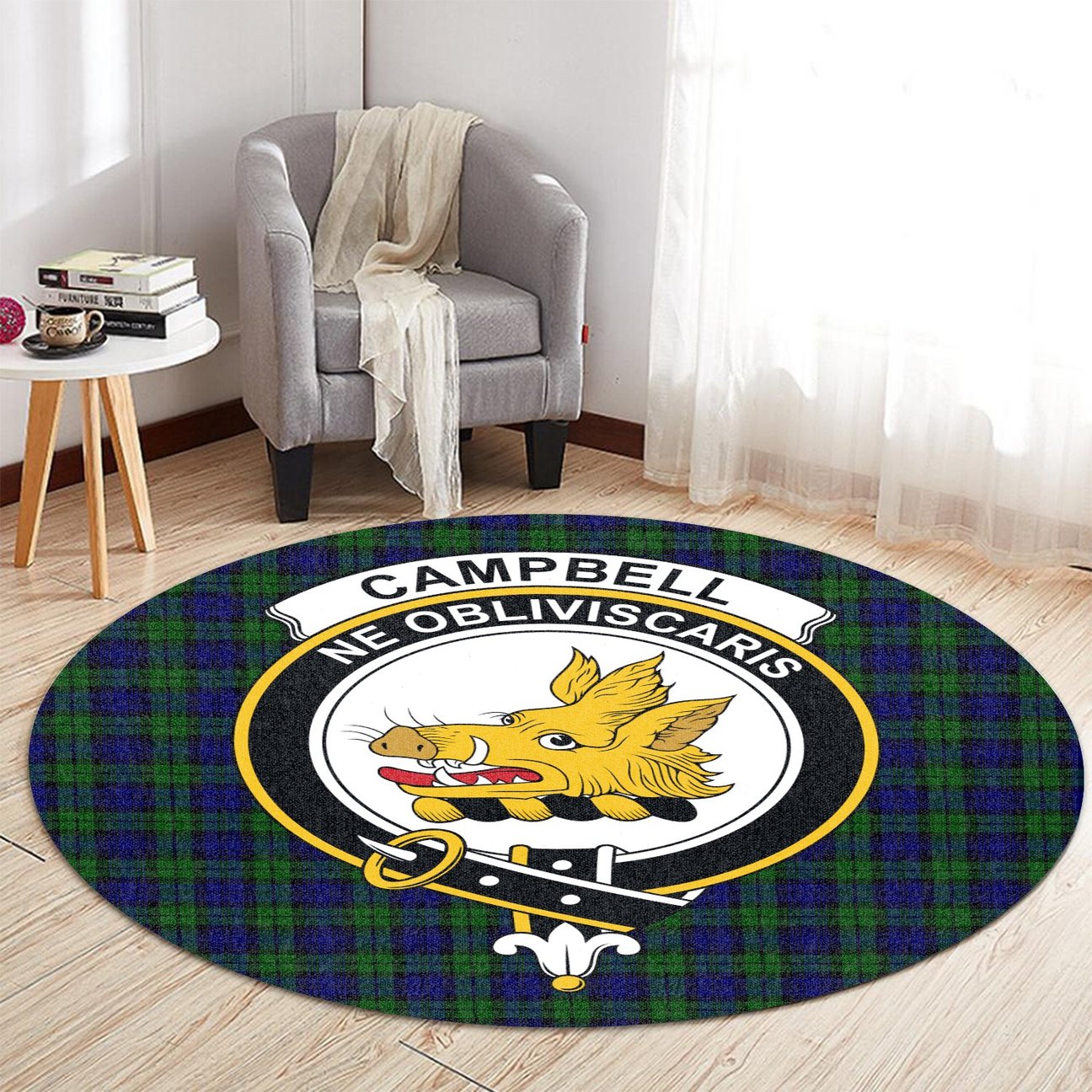 Campbell Modern Tartan Crest Round Rug