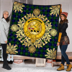 Campbell Modern Tartan Crest Premium Quilt - Gold Thistle Style