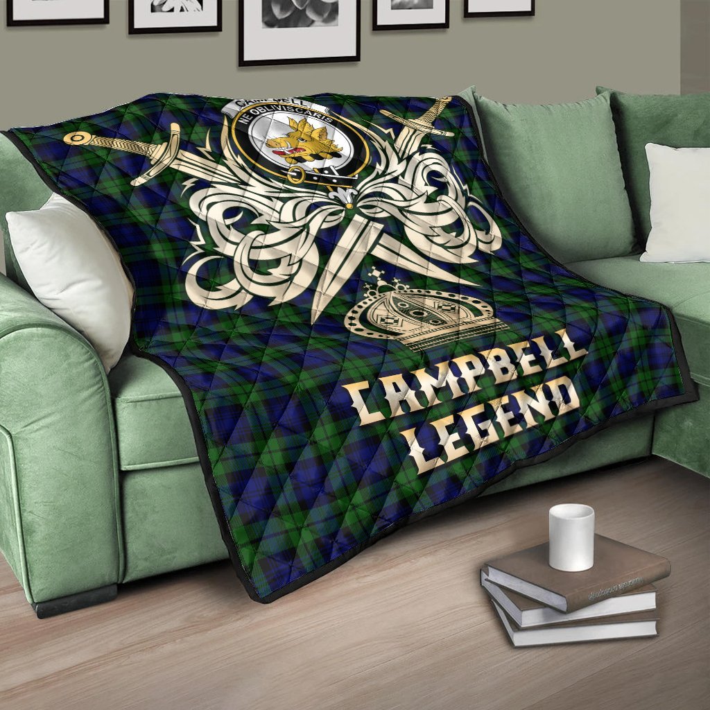 Campbell Modern Tartan Crest Legend Gold Royal Premium Quilt