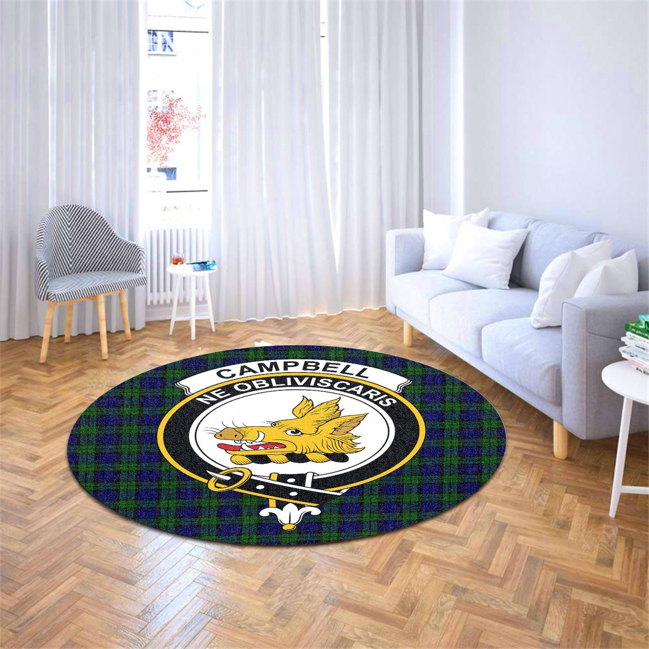 Campbell Modern Tartan Crest Round Rug