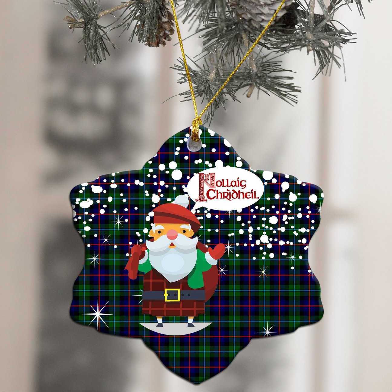 Campbell of Cawdor Modern Tartan Christmas Ceramic Ornament - Santa Style