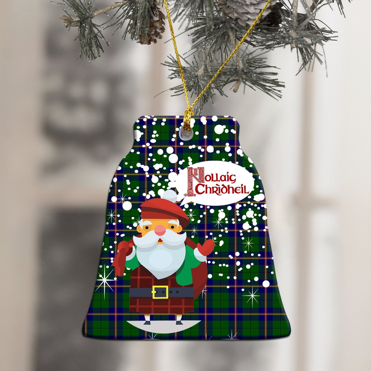 Carmichael Modern Tartan Christmas Ceramic Ornament - Santa Style