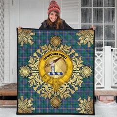 Carmichael Ancient Tartan Crest Premium Quilt - Gold Thistle Style