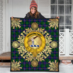 Carmichael Modern Tartan Crest Premium Quilt - Gold Thistle Style