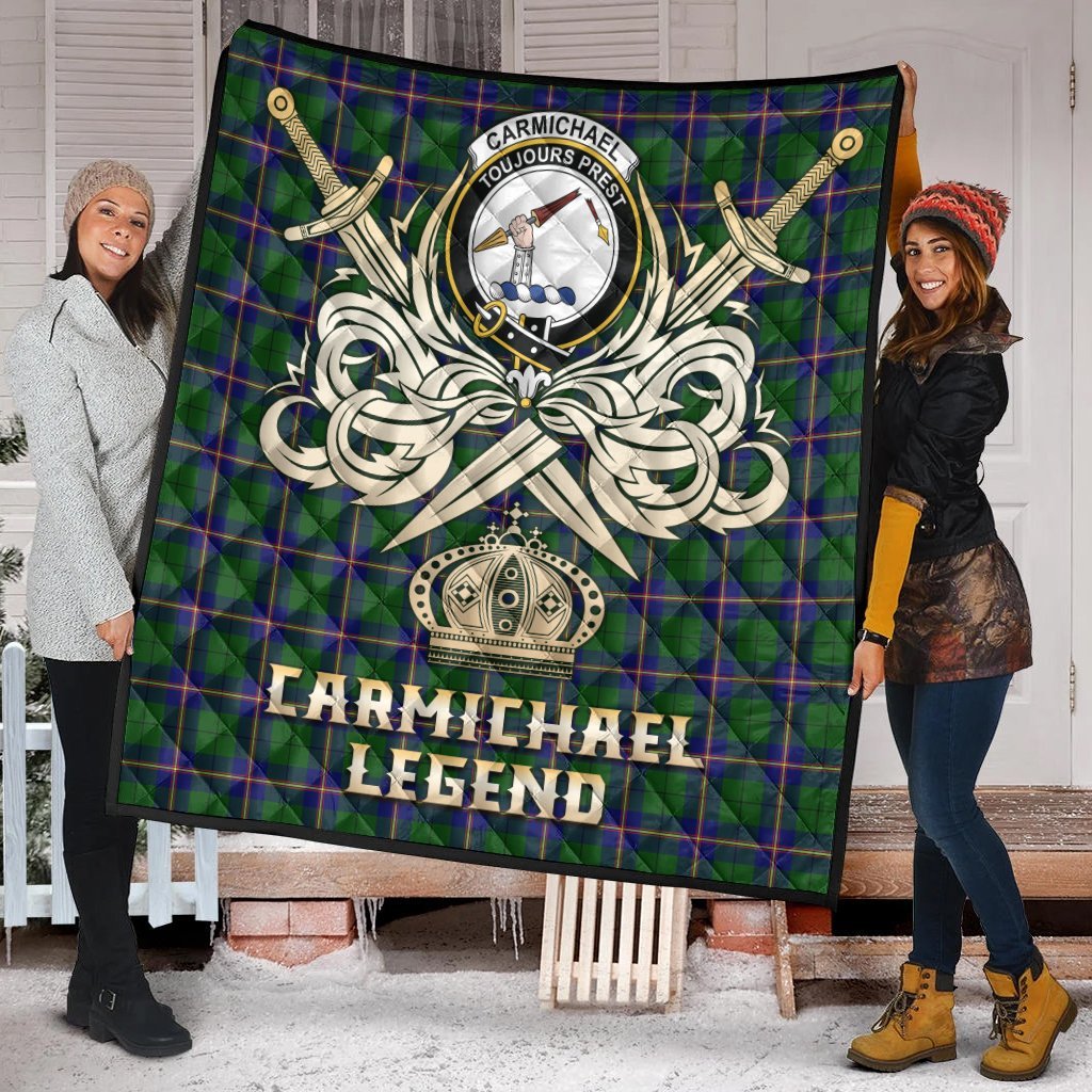 Carmichael Modern Tartan Crest Legend Gold Royal Premium Quilt