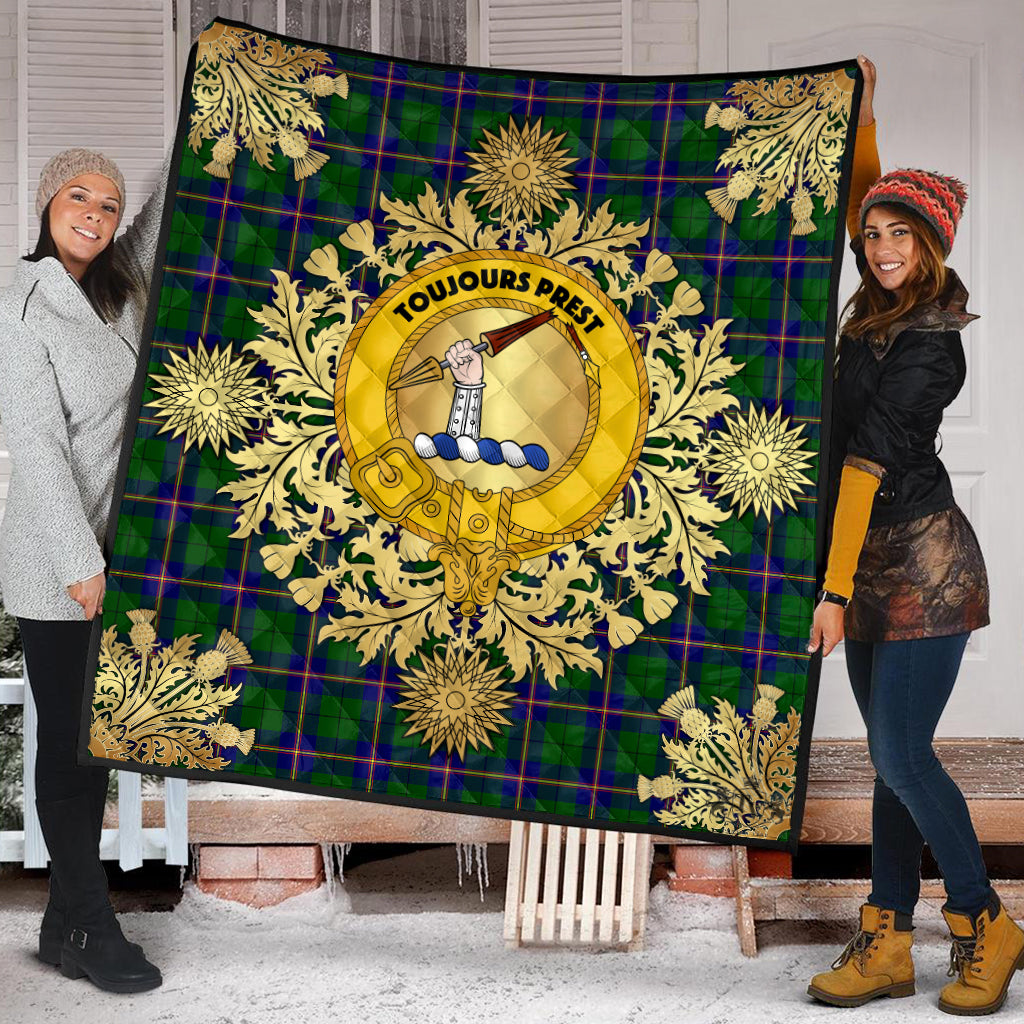 Carmichael Modern Tartan Crest Premium Quilt - Gold Thistle Style