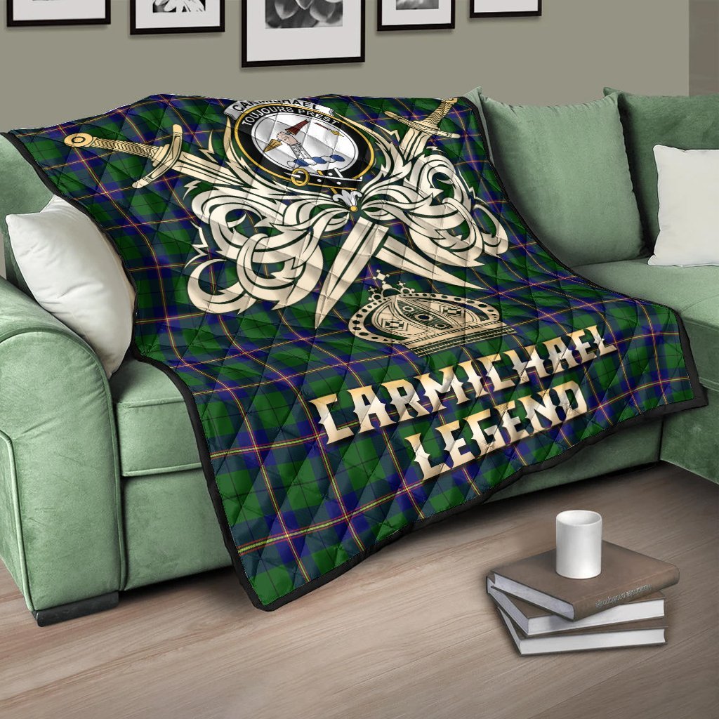 Carmichael Modern Tartan Crest Legend Gold Royal Premium Quilt