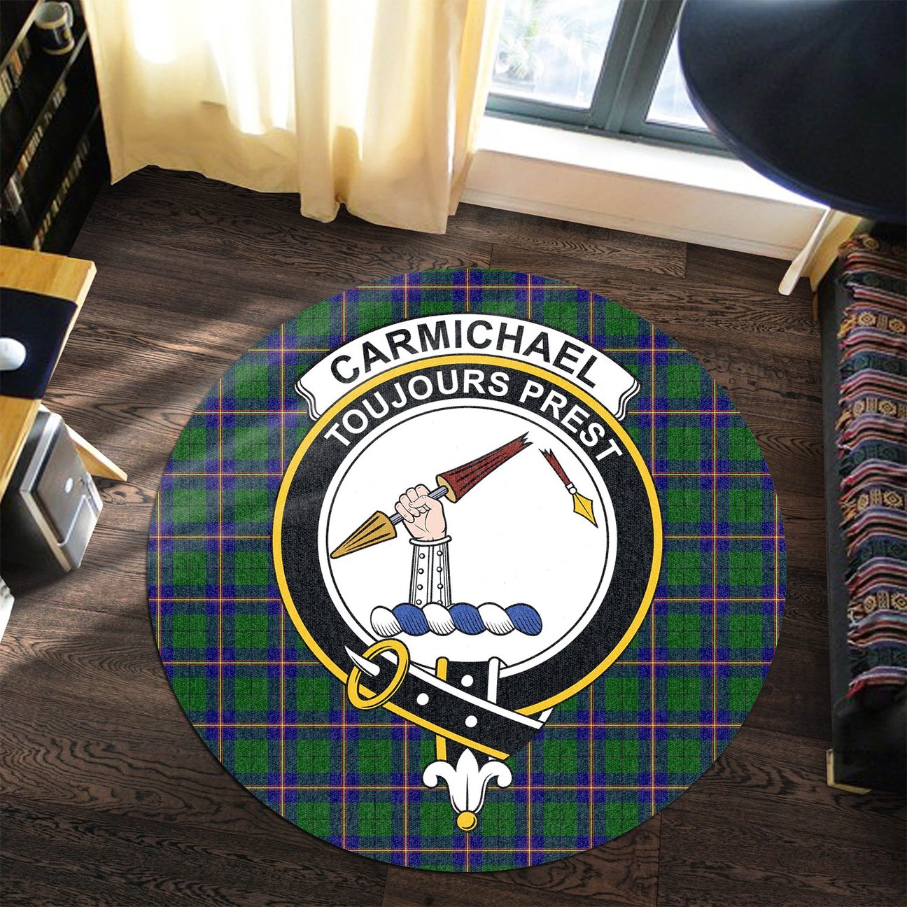 Carmichael Modern Tartan Crest Round Rug