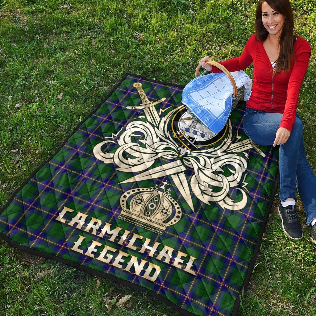 Carmichael Modern Tartan Crest Legend Gold Royal Premium Quilt