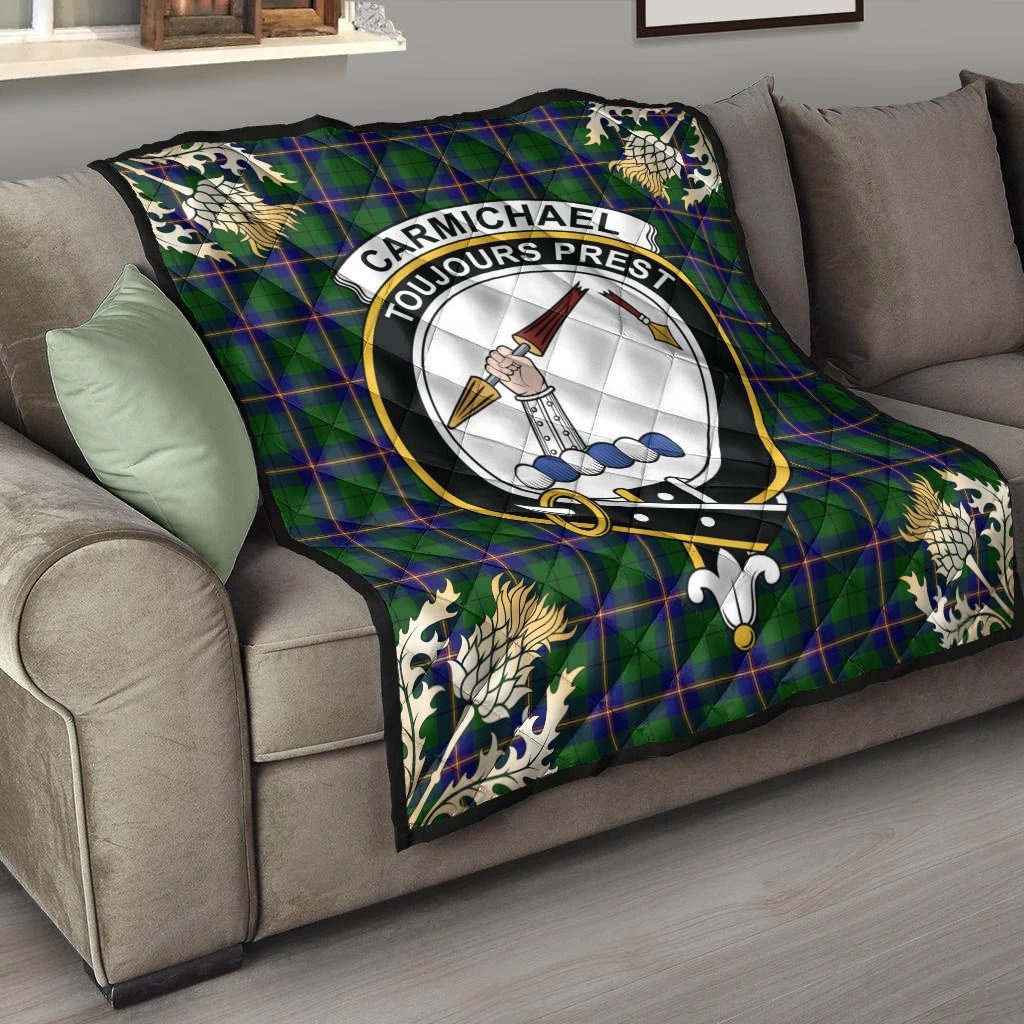 Carmichael Modern Tartan Crest Premium Quilt - Gold Thistle Style