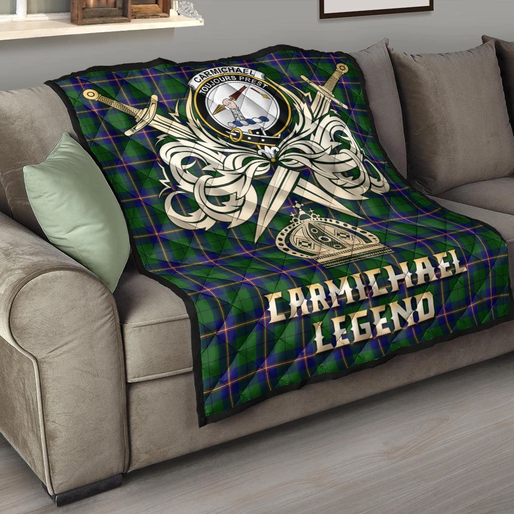 Carmichael Modern Tartan Crest Legend Gold Royal Premium Quilt