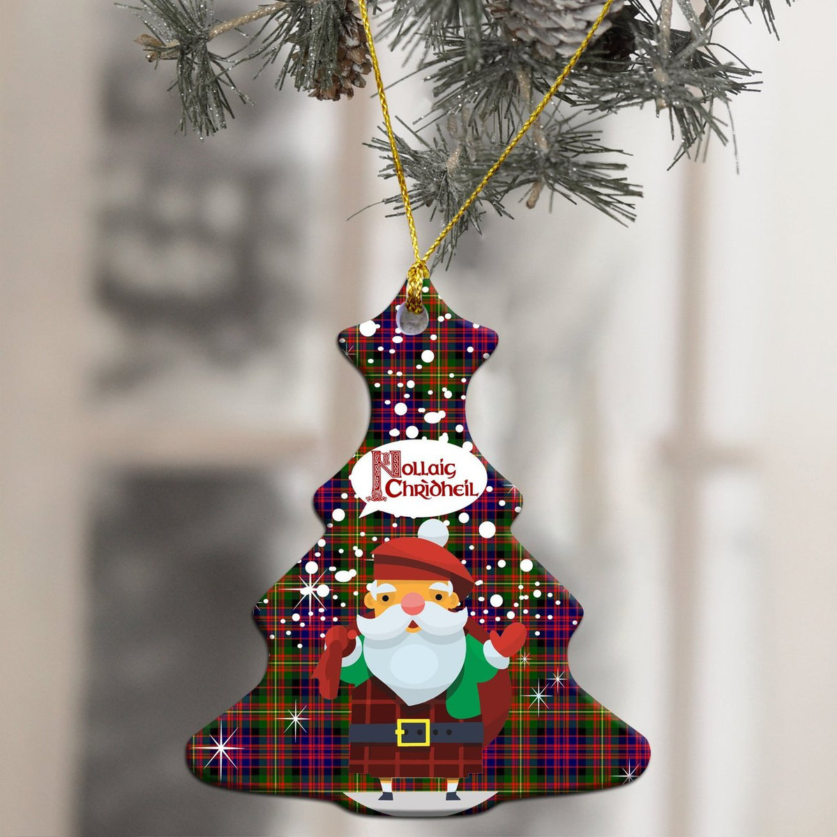 Carnegie Modern Tartan Christmas Ceramic Ornament - Santa Style