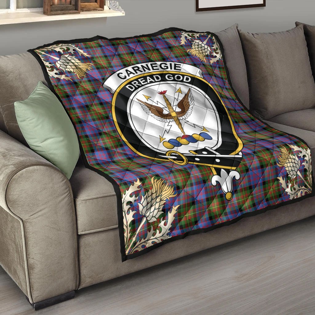 Carnegie Ancient Tartan Crest Premium Quilt - Gold Thistle Style