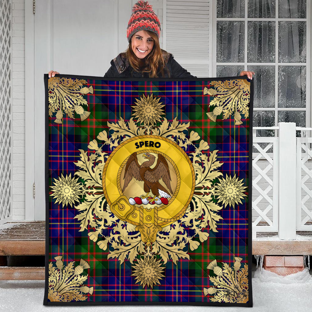 Chalmers Modern Tartan Crest Premium Quilt - Gold Thistle Style