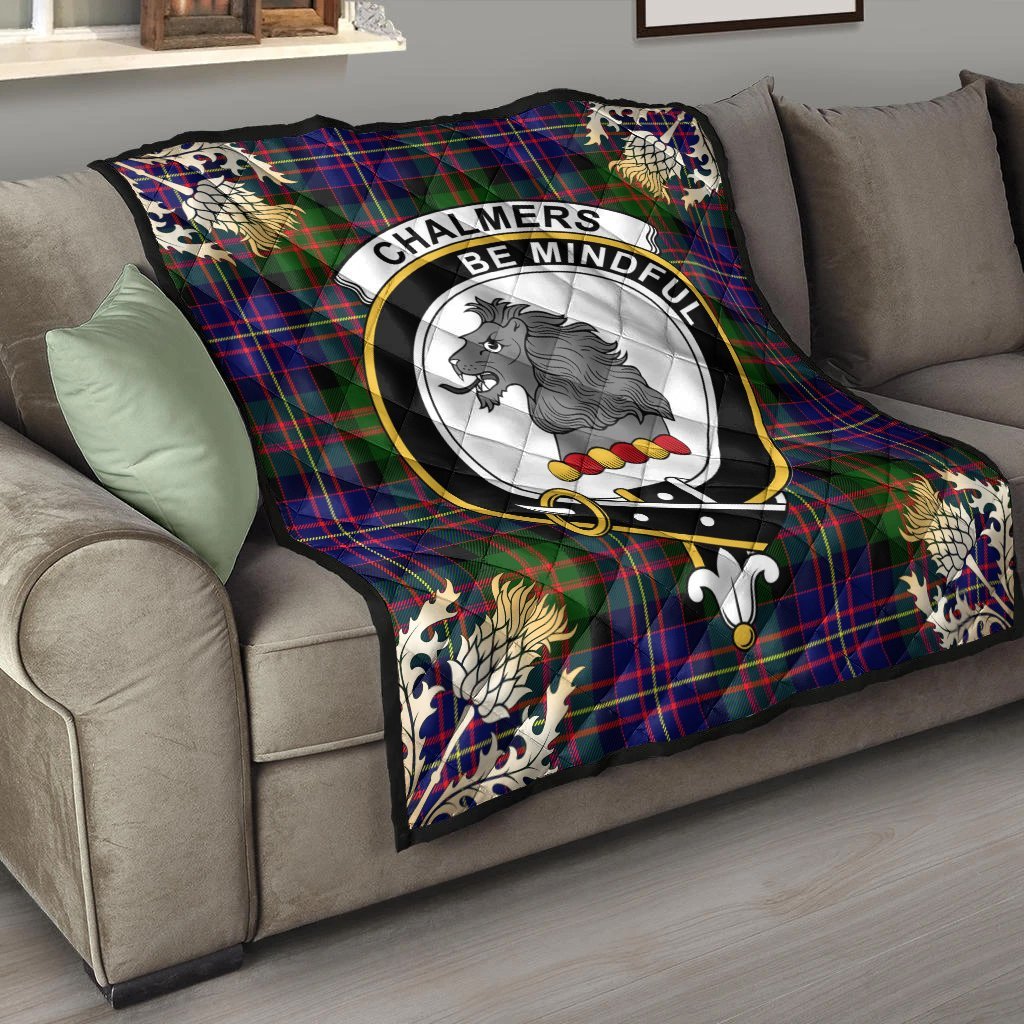 Chalmers Modern Tartan Crest Premium Quilt - Gold Thistle Style