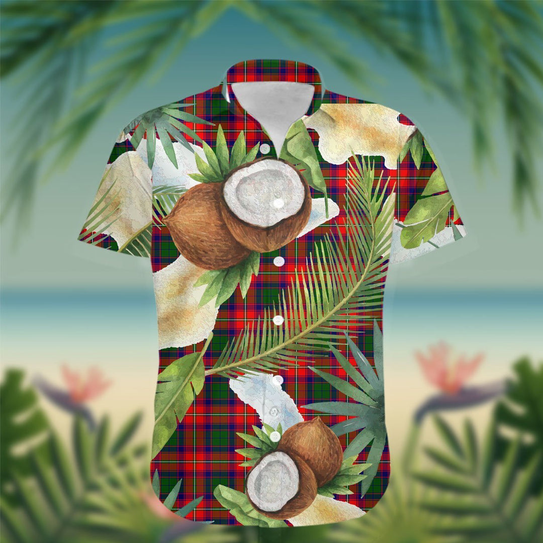 Charteris (Earl of Wemyss) Tartan Hawaiian Shirt Hibiscus, Coconut, Parrot, Pineapple - Tropical Garden Shirt