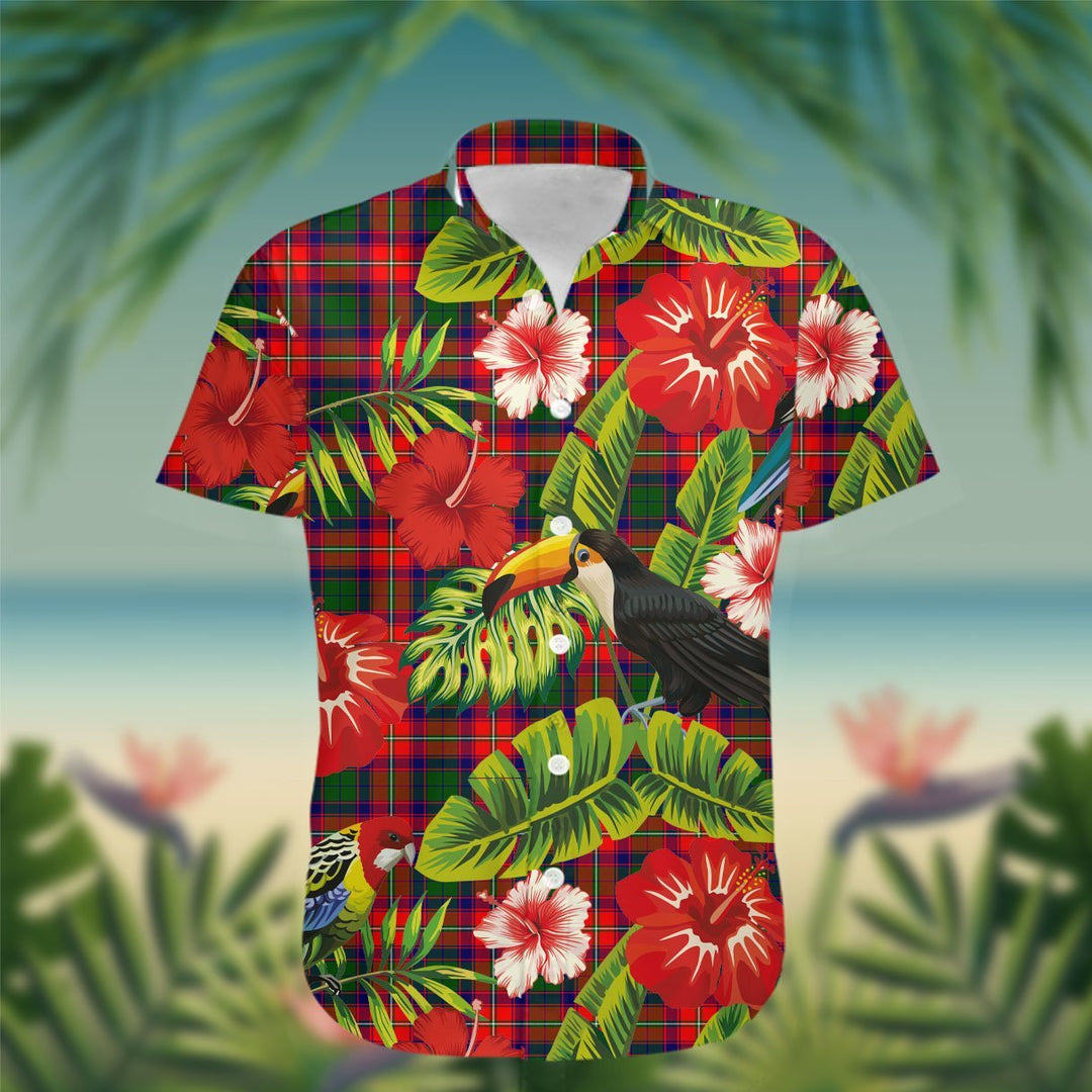 Charteris (Earl of Wemyss) Tartan Hawaiian Shirt Hibiscus, Coconut, Parrot, Pineapple - Tropical Garden Shirt