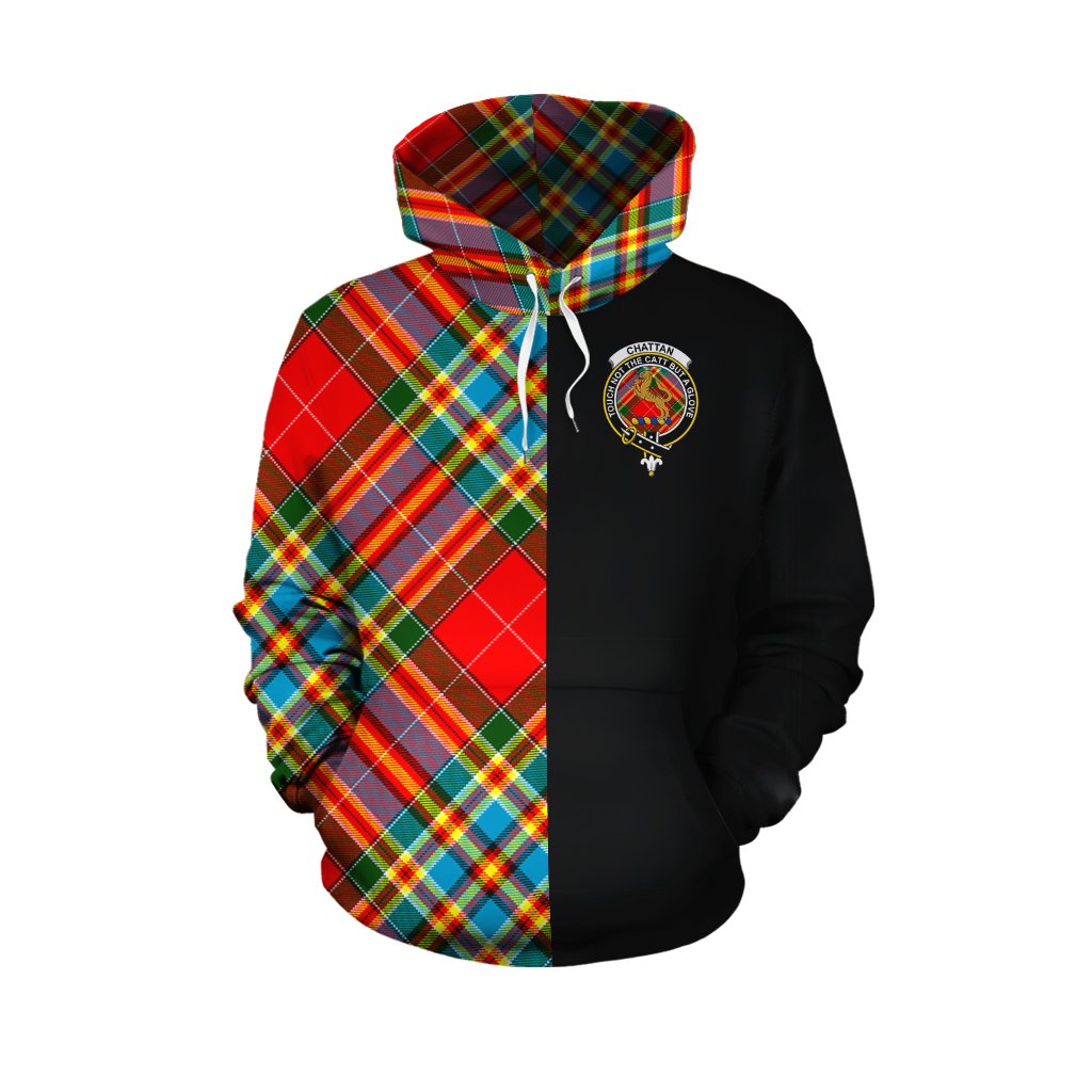 Chattan Tartan Hoodie Half of Me - Cross Style