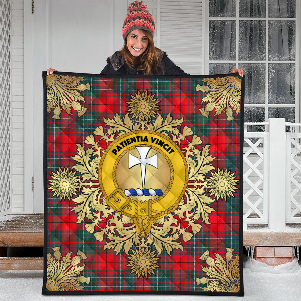 Cheyne Tartan Crest Premium Quilt - Gold Thistle Style