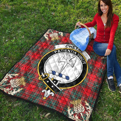 Cheyne Tartan Crest Premium Quilt - Gold Thistle Style