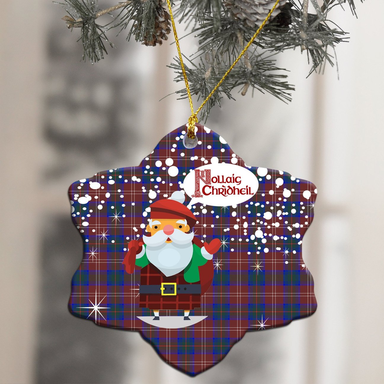 Chisholm Hunting Modern Tartan Christmas Ceramic Ornament - Santa Style