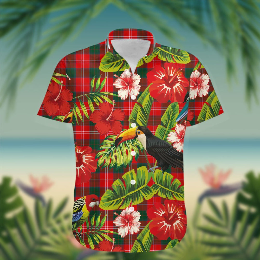 Chisholm Tartan Hawaiian Shirt Hibiscus, Coconut, Parrot, Pineapple - Tropical Garden Shirt