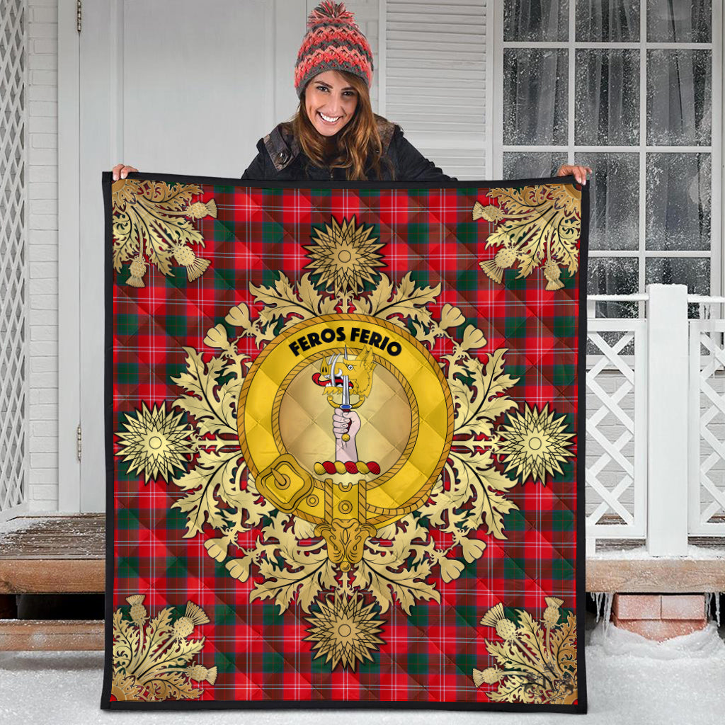 Chisholm Modern Tartan Crest Premium Quilt - Gold Thistle Style