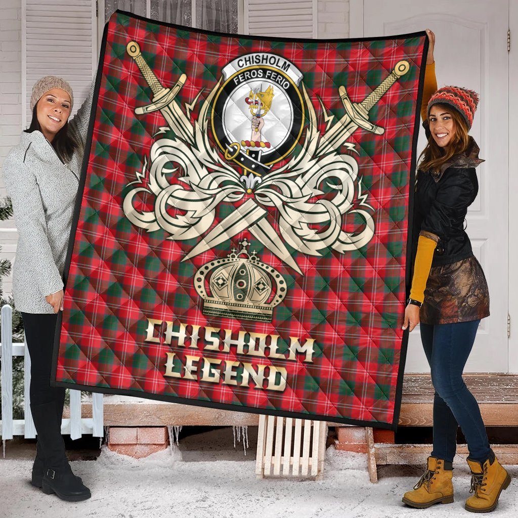 Chisholm Modern Tartan Crest Legend Gold Royal Premium Quilt