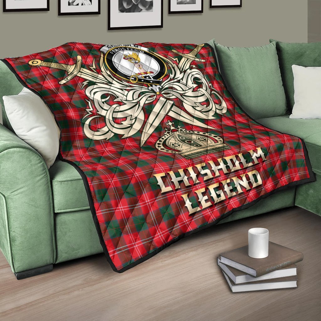 Chisholm Modern Tartan Crest Legend Gold Royal Premium Quilt