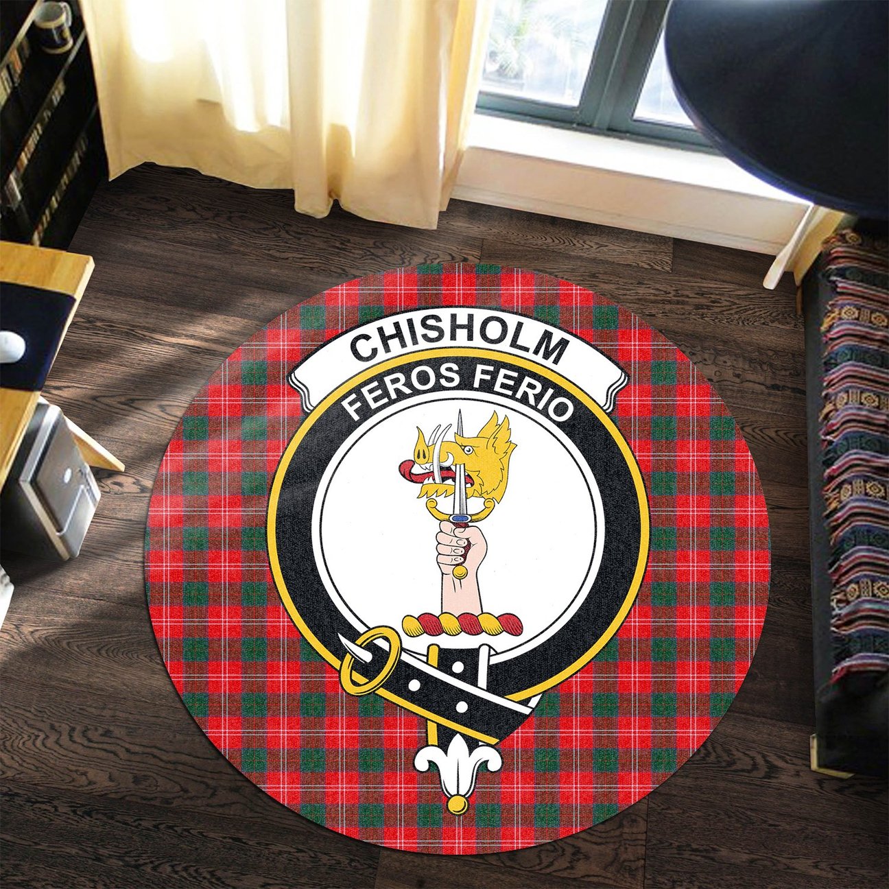 Chisholm Modern Tartan Crest Round Rug