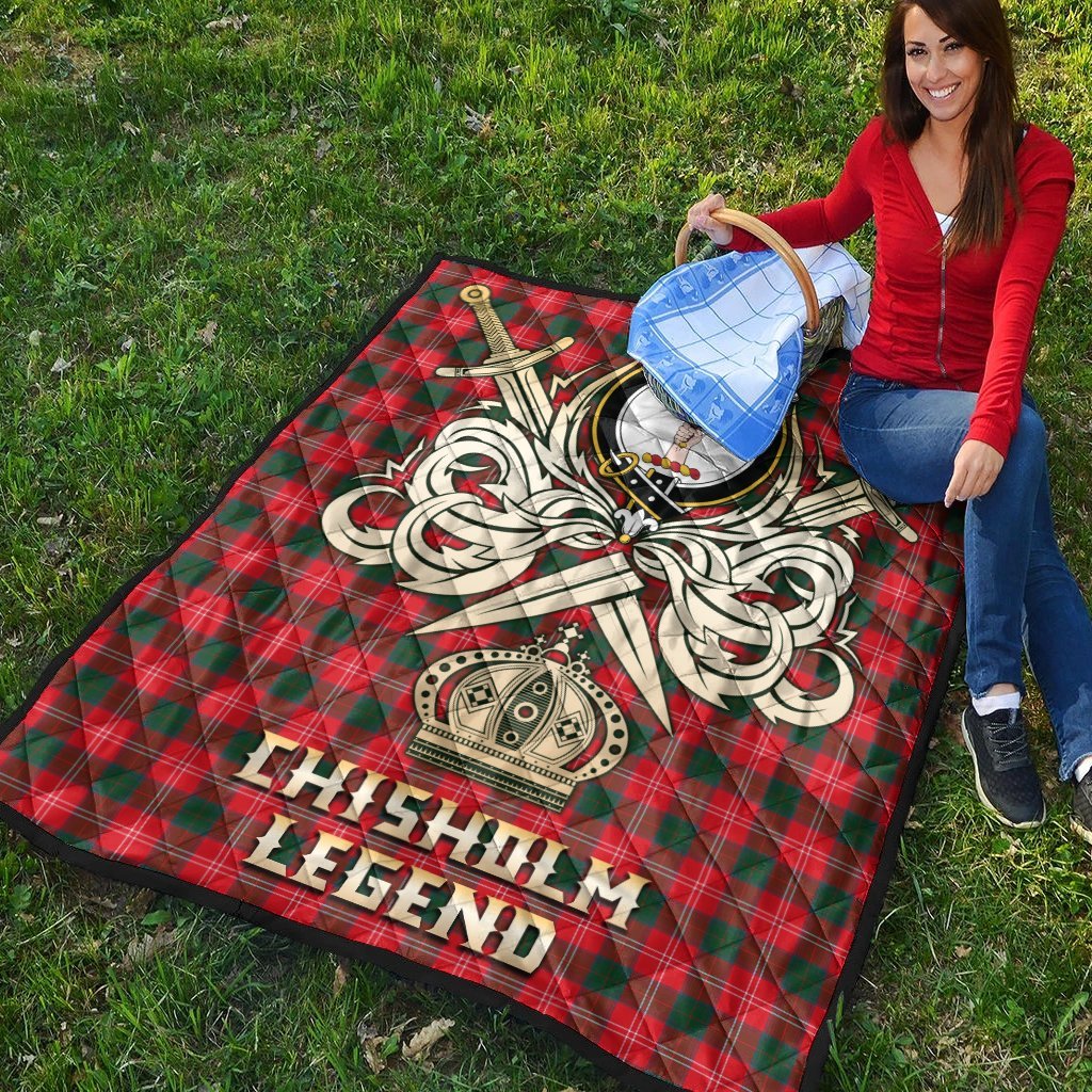 Chisholm Modern Tartan Crest Legend Gold Royal Premium Quilt