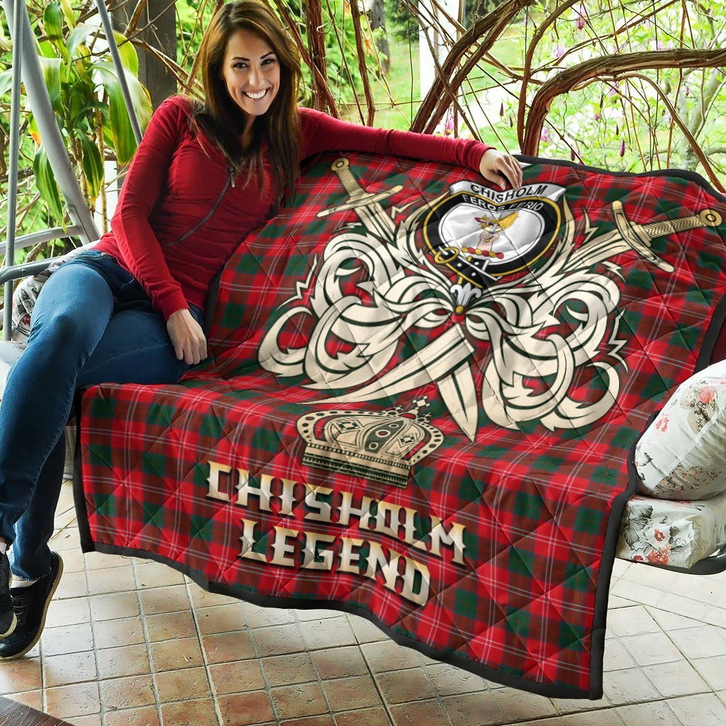 Chisholm Modern Tartan Crest Legend Gold Royal Premium Quilt