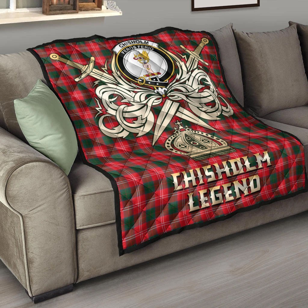 Chisholm Modern Tartan Crest Legend Gold Royal Premium Quilt