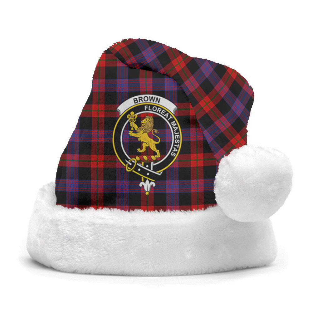 Brown Modern Tartan Crest Christmas Hat