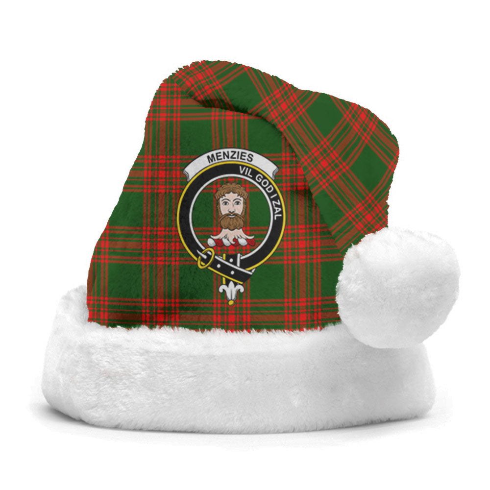 Menzies Green Modern Tartan Crest Christmas Hat