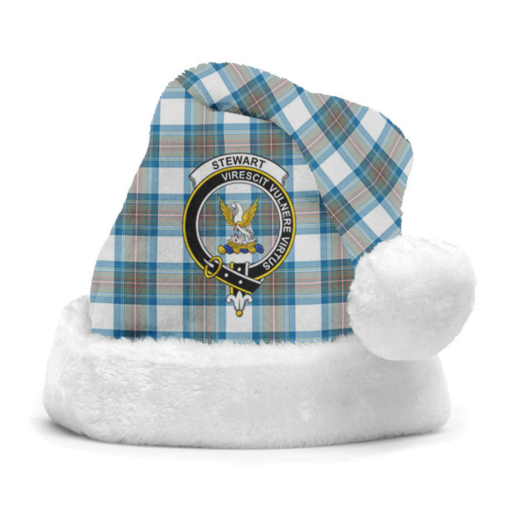 Stewart Muted Blue Tartan Crest Christmas Hat