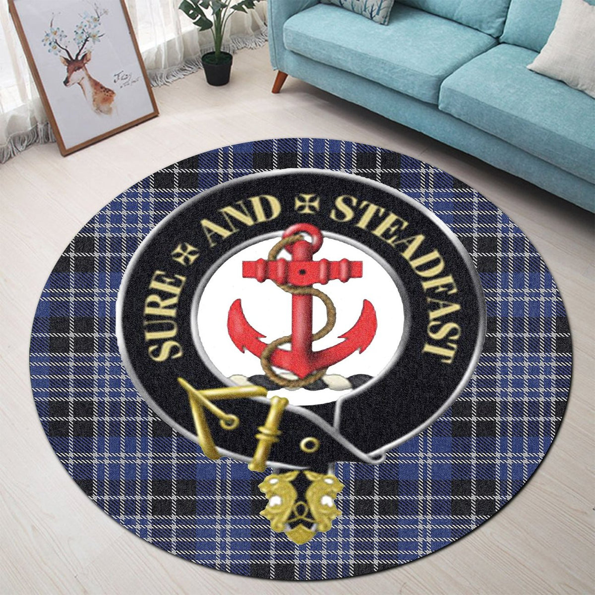 Clark Tartan Crest Round Rug