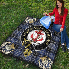 Clark Tartan Crest Premium Quilt - Gold Thistle Style