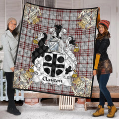 Clayton Tartan Crest Premium Quilt - Gold Thistle Style