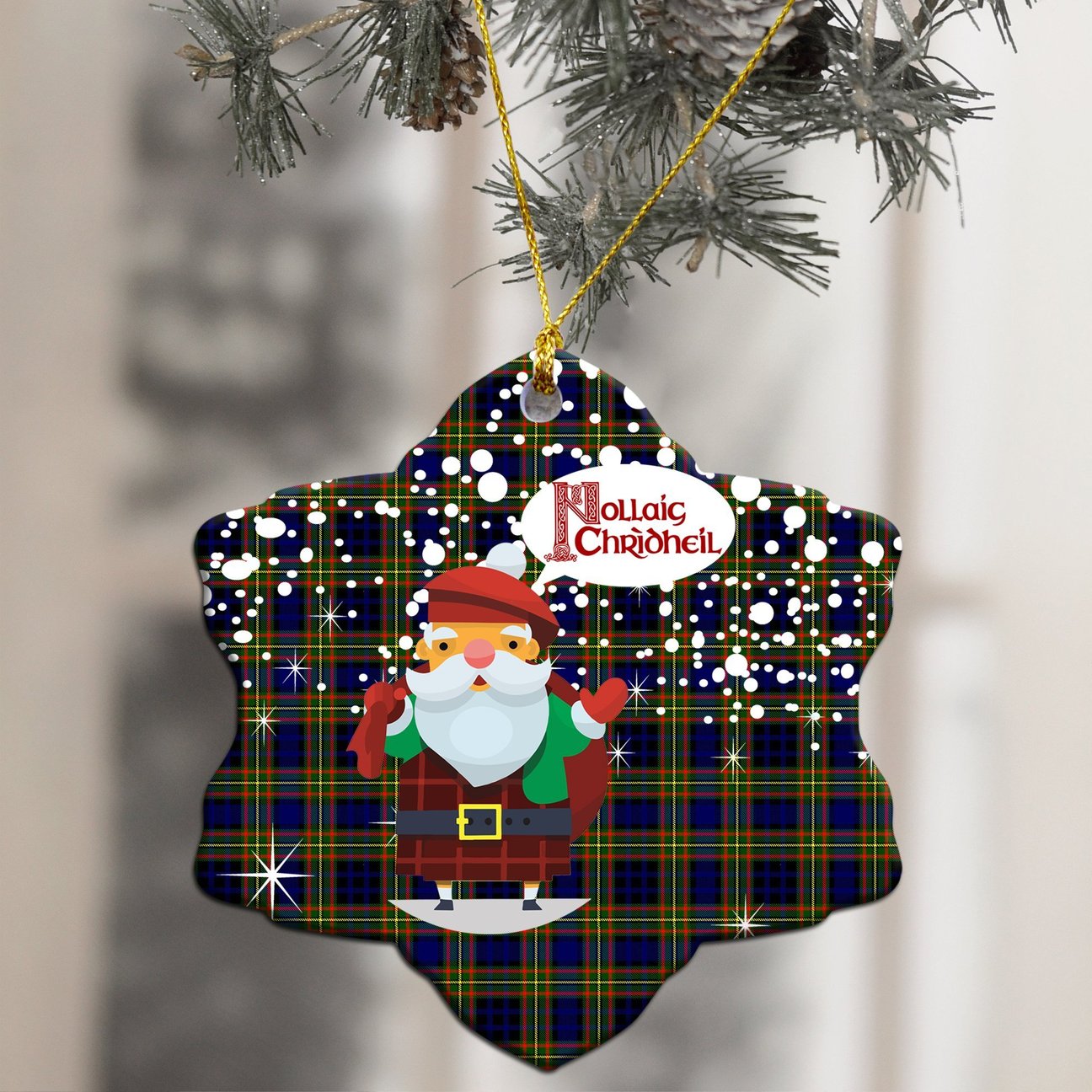 Clelland Modern Tartan Christmas Ceramic Ornament - Santa Style