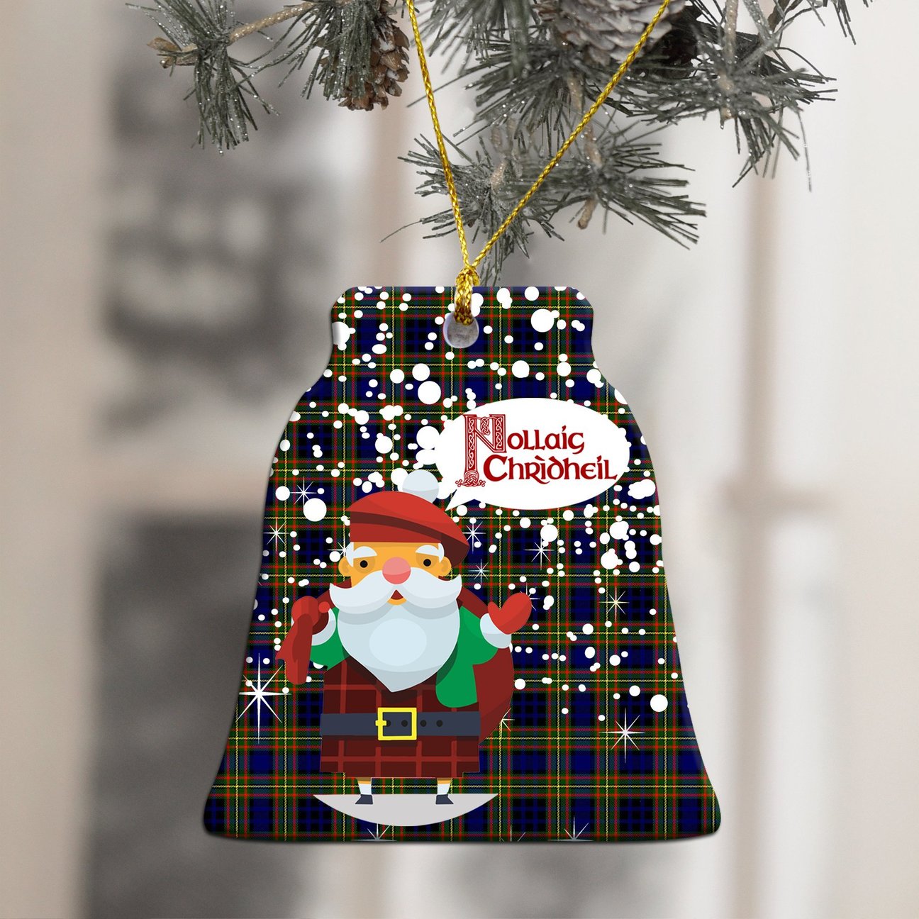 Clelland Modern Tartan Christmas Ceramic Ornament - Santa Style